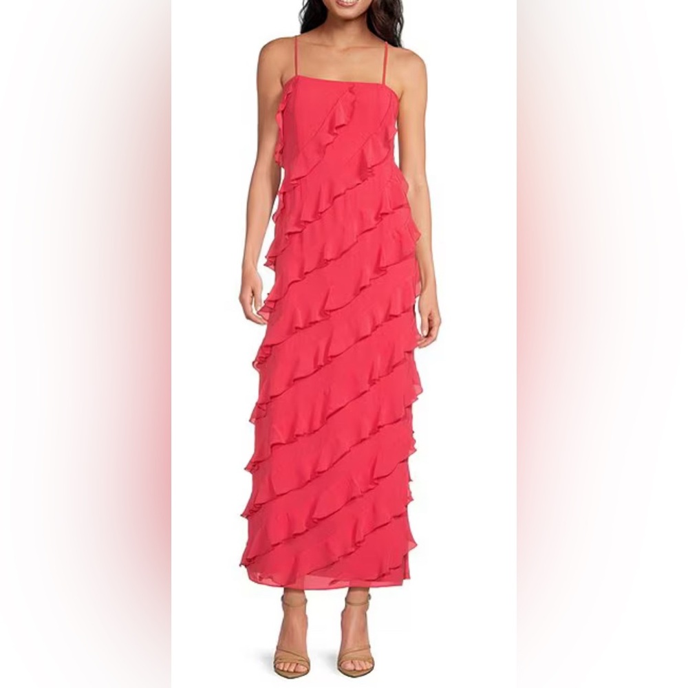 Gianni Bini Taylor Chiffon Straight Neckline Sleeveless Ruffle Long Dress NWT - Picture 7 of 8